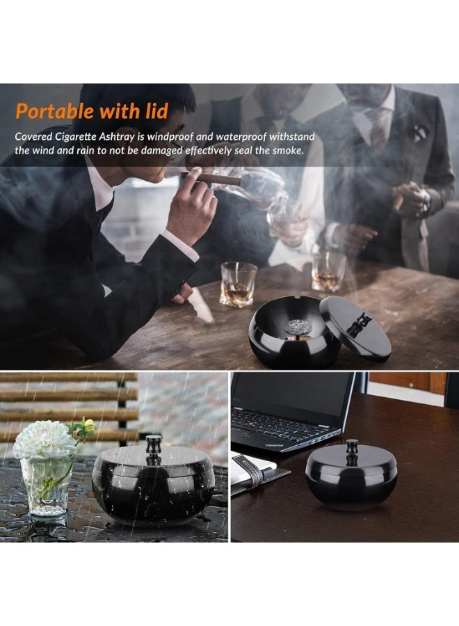 Ashtray with Lid for Cigarette, Smokeless Odorless Windproof Stainless Steel Ashtrays for Home Office Patio Balcony Indoor Outdoor Desktop Ash Tray - Image 3